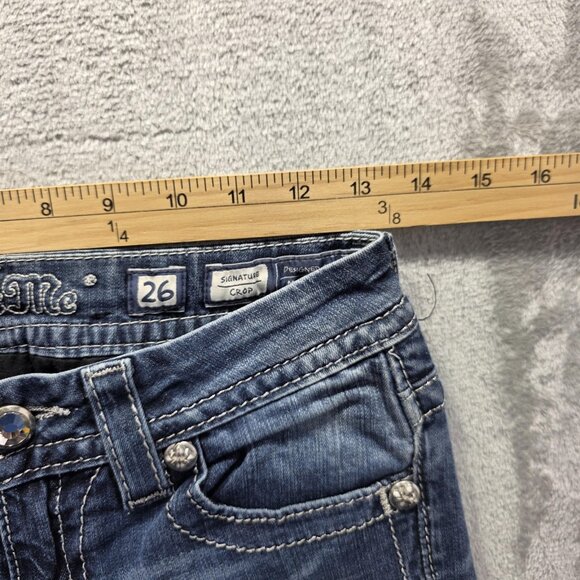 Miss Me Jeans Womens 26 Signature Crop Distressed Lace Embellished Denim Pants - Picture 9 of 12